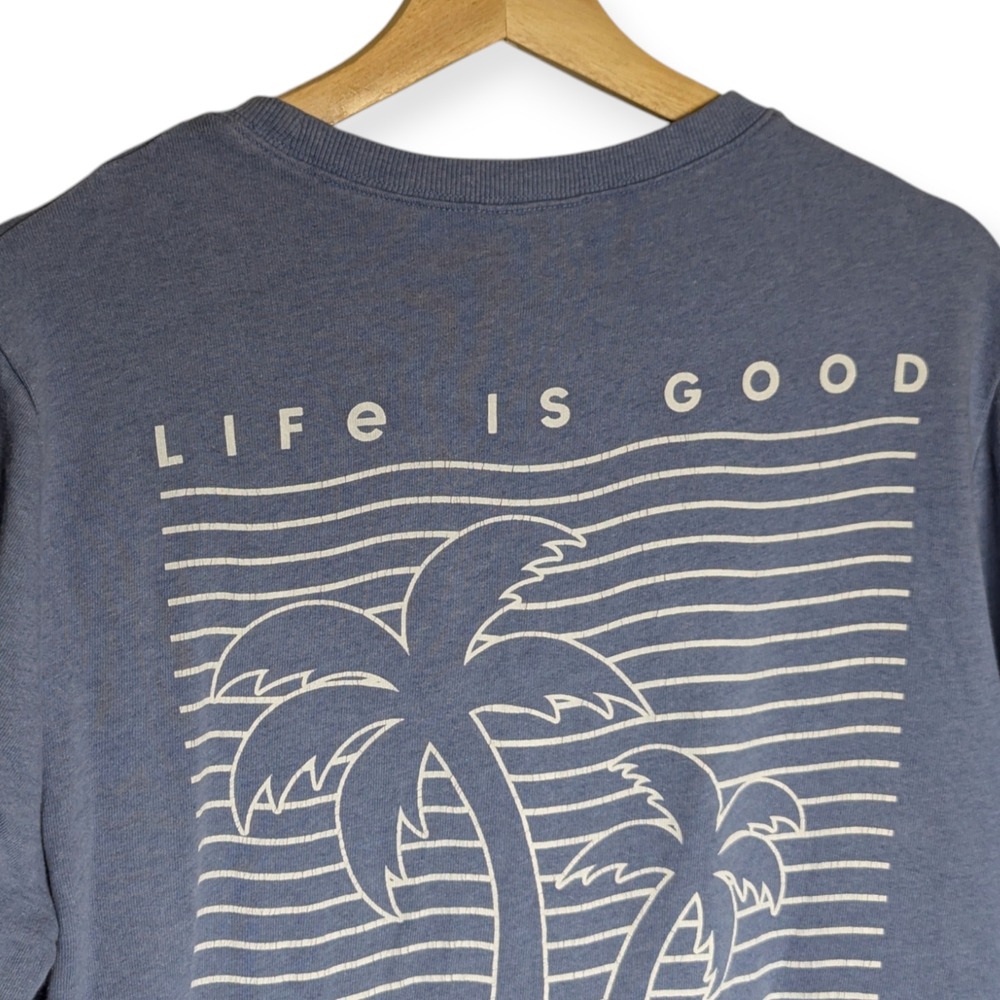 Life is Good Womens Large Blue Palm Tree Keep It Simple Striped Crew Sweatshirt - Picture 9 of 10
